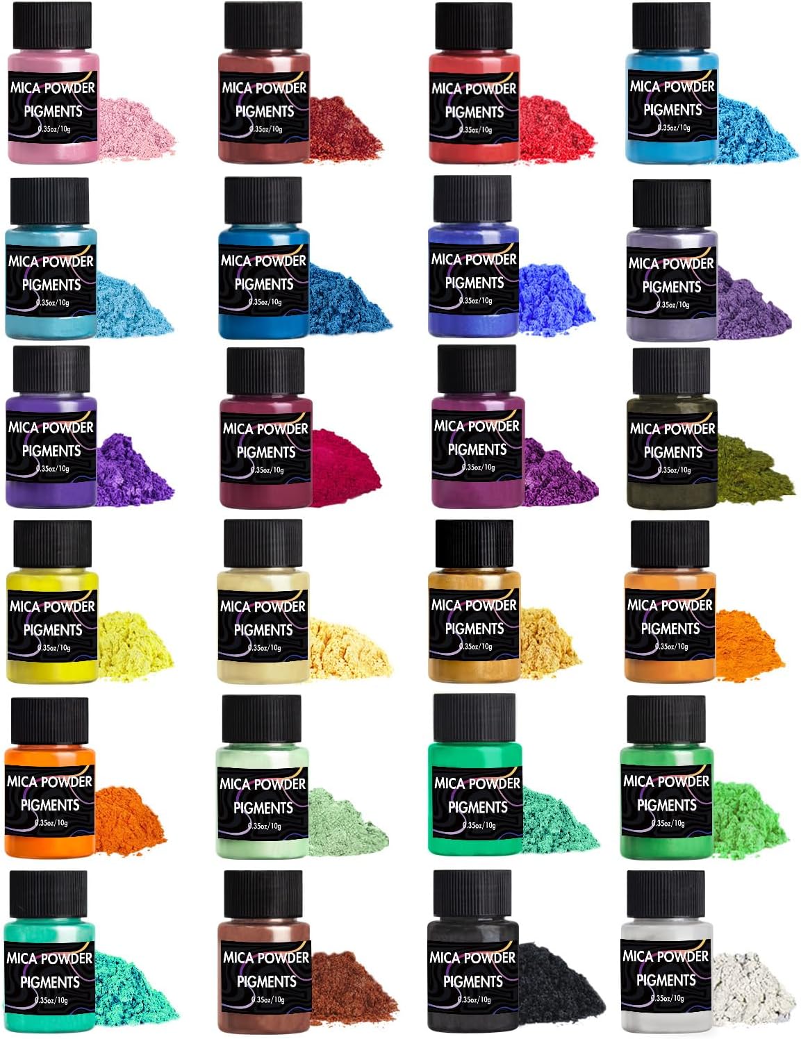 Mica Powder, 24 Colors Pearlescent Pigment Powder for Epoxy Resin, 240g Pearl Pigment Set for Soap Making, Bath Bomb, Candle Making, Art Crafts, Lip Gloss, Nail Polish, Dye