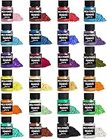 Luckymica 24 Colors Mica Powder Pearlescent Pigment Set 240g for Epoxy Resin, Soap, Candle Making, Nail Polish & Crafts