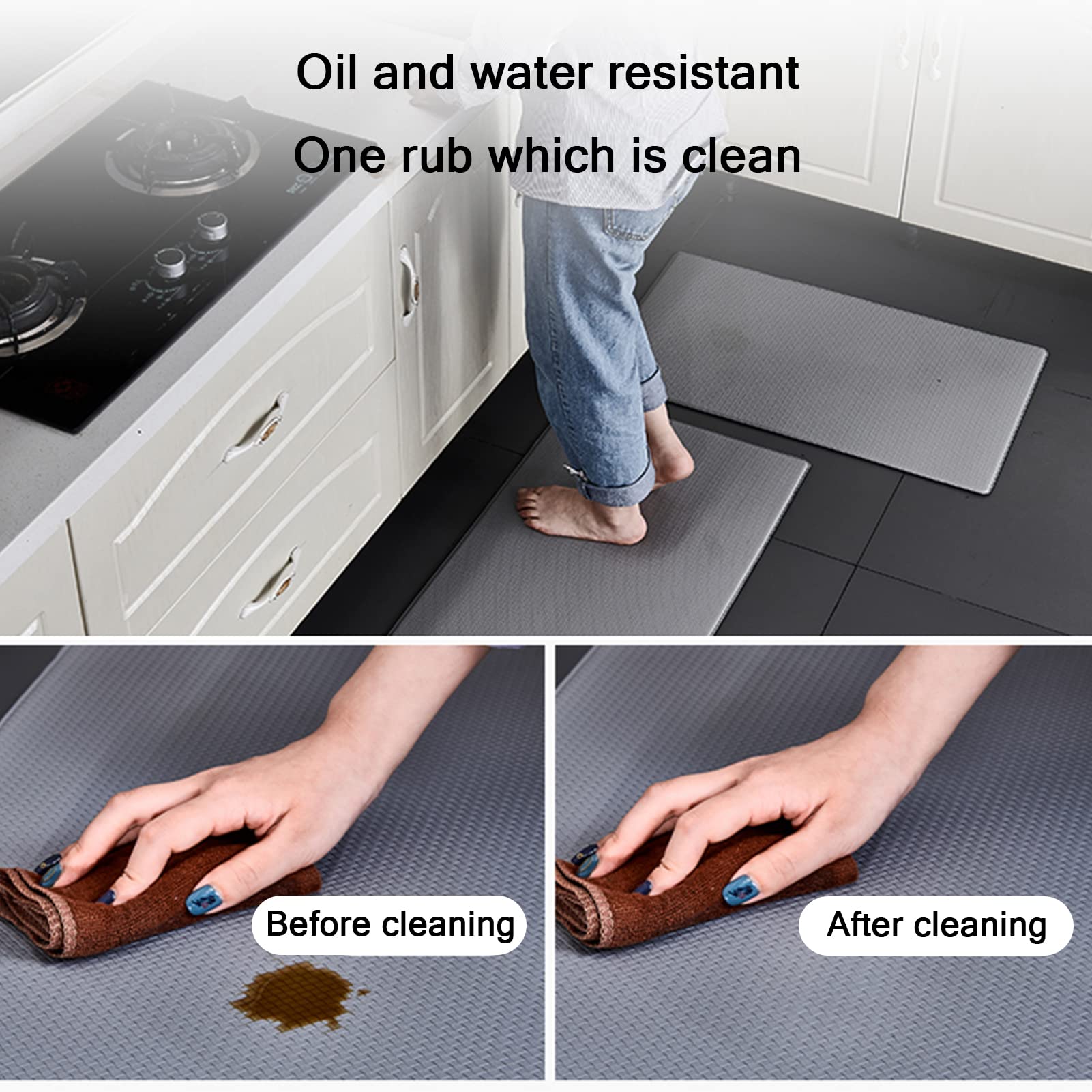 Tapis anti-fatigue, antidérapant, imperméable et facile à nettoyer pour cuisine, bureau, sol, évier, buanderie – Design rembourré pour un confort amélioré