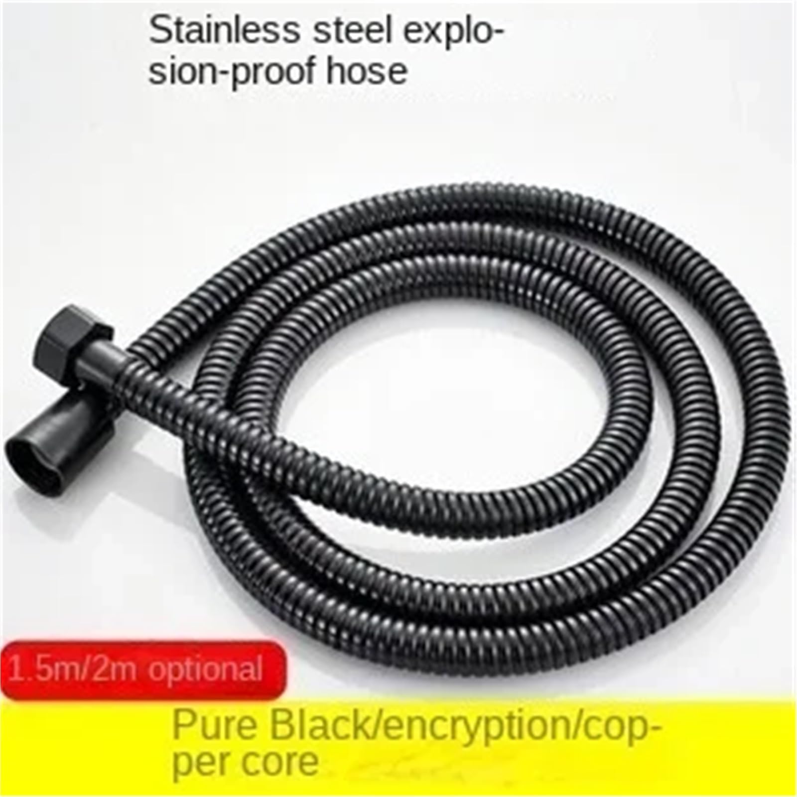 Manguera Ducha Manguera for ducha de baño, tubo de extensión de acero inoxidable, suministros de baño, tubería de ducha de agua caliente, 1 Uds., piezas de repuesto for grifo de 1,5/2m(Black,1.5m)