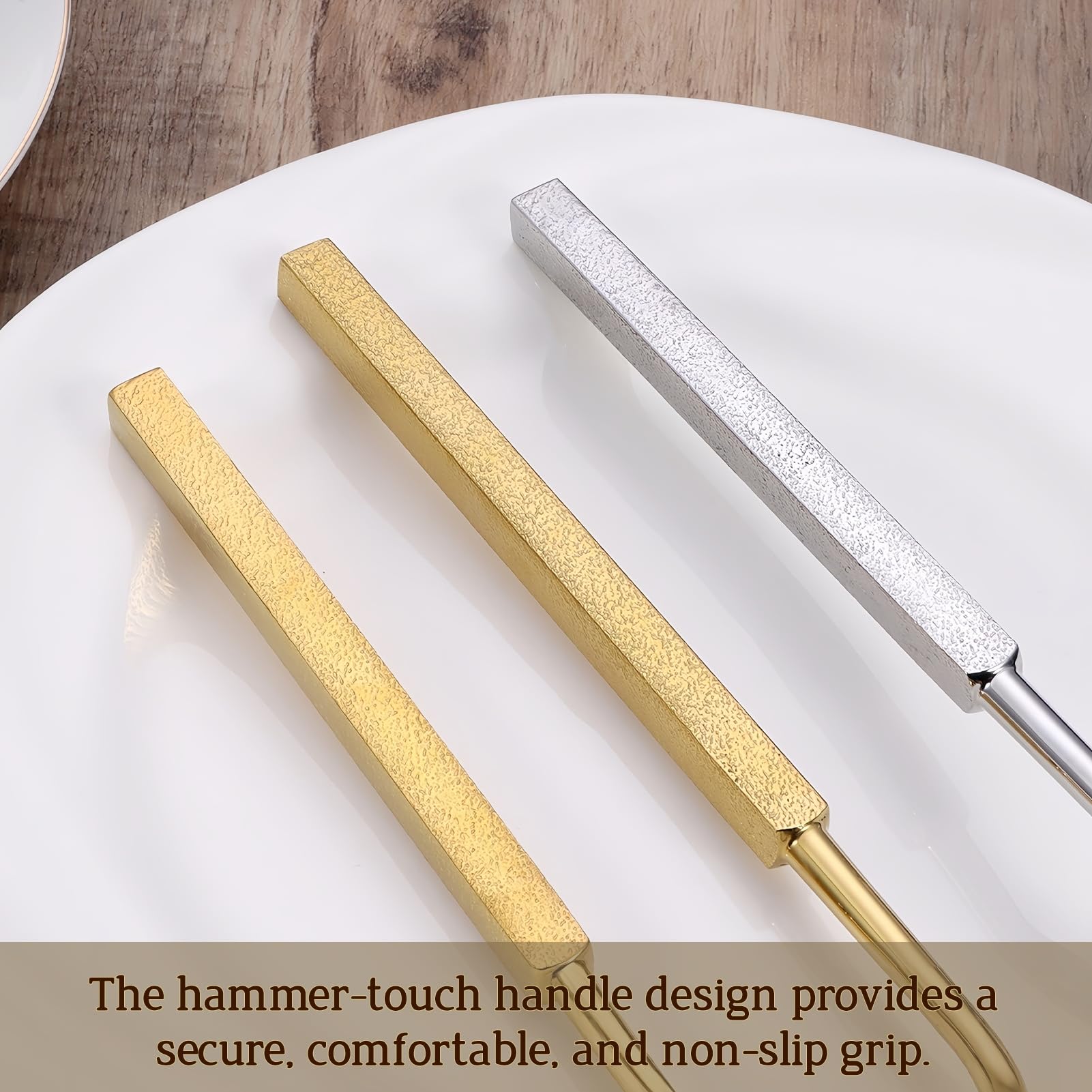 Besteckset Besteck Set 18/10 Edelstahl, Quadratischer Griff, Spiegel Poliert, Elegant Langlebig Geschirr Für Zuhause, Hotel, Restaurant, Neues Haus (Gold,24pcs)