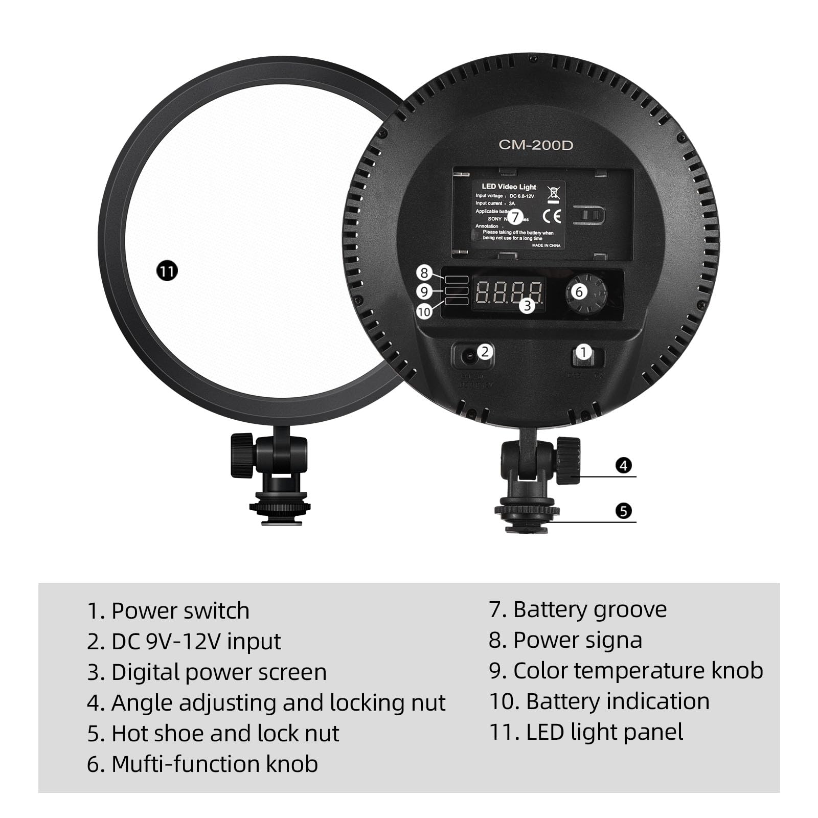 Andoer Key Light, illuminazione da scrivania 3200 K – 5600 K dimmerabile luce video luce LED con supporto per scarpe fredde da 1/4" e foro filettato da 1/4" per broadcasting YouTube videoconferenze