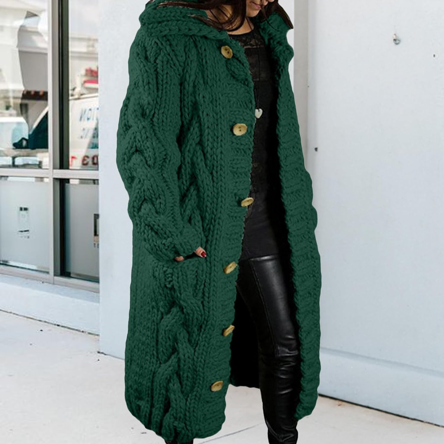 Long Cardigan Sweaters for Womens Fall Cable Knit Casual Coats Long Sleeve Button Open Front Winter Plus Size Sweater - Image 4