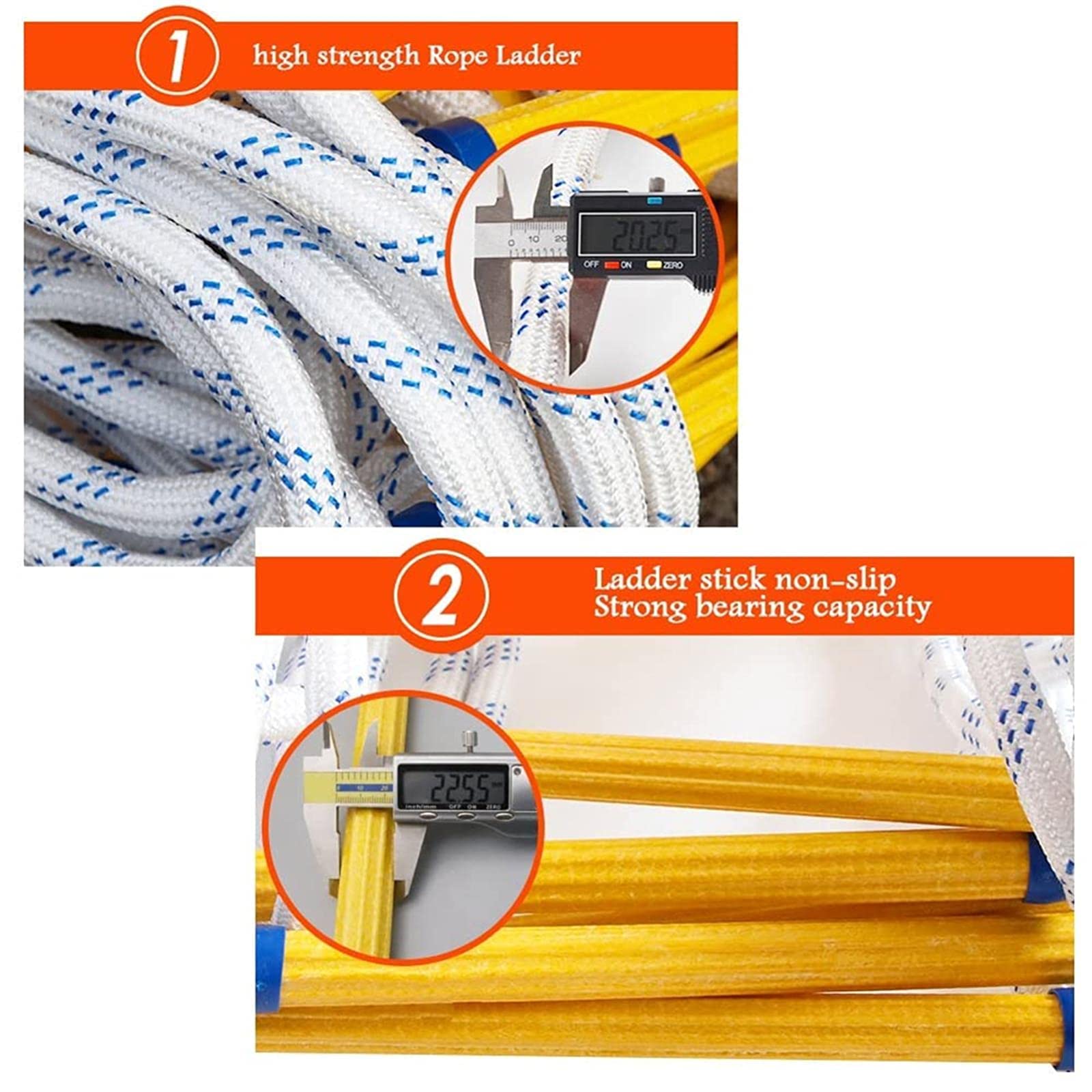 Scala Di Corda Antincendio, Scale Di Corda Di Sicurezza Di Emergenza, Scala Di Corda Ignifuga, Scala Di Soccorso Antincendio per un Rapido Schieramento/White Rope/26.25Ft