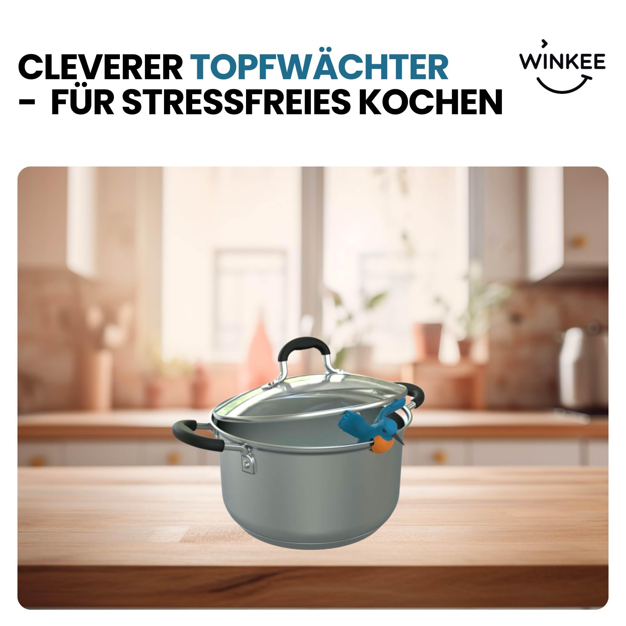 Winkee Topfwächter & Kochlöffelhalter, Löffelablage aus Silikon, Spoon Holder & Topf Deckelhalter, Küchen Gadget zum Kochen & Backen, Hitzebeständig & Spülmaschinenfest (Eisvogel)