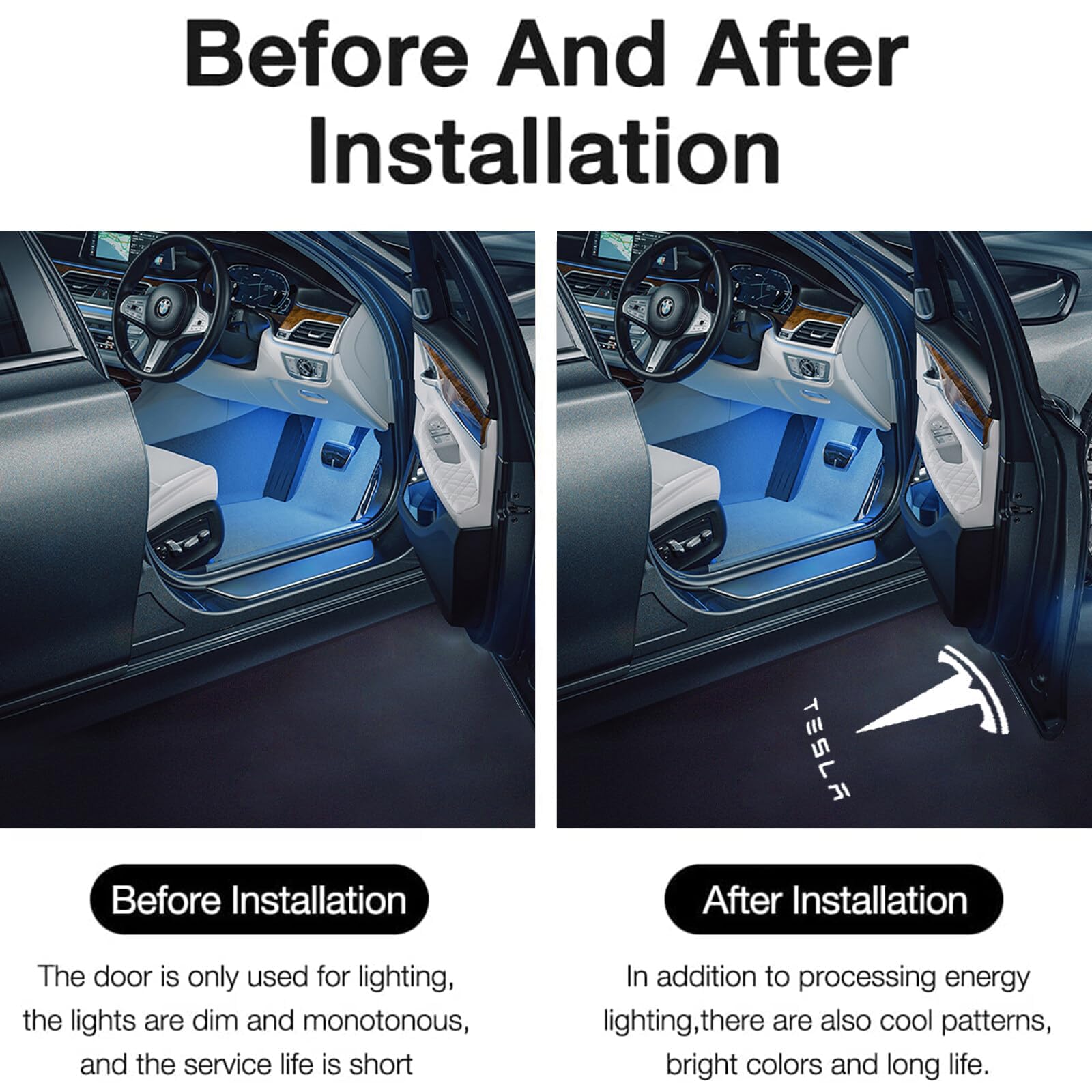 Proyector LED para puerta de coche, 4 unidades, luz de bienvenida para Tesla Model 3/Y/S/X, logotipo de Tesla, iluminación de entrada, iluminación LED para puerta de coche, proyector LED