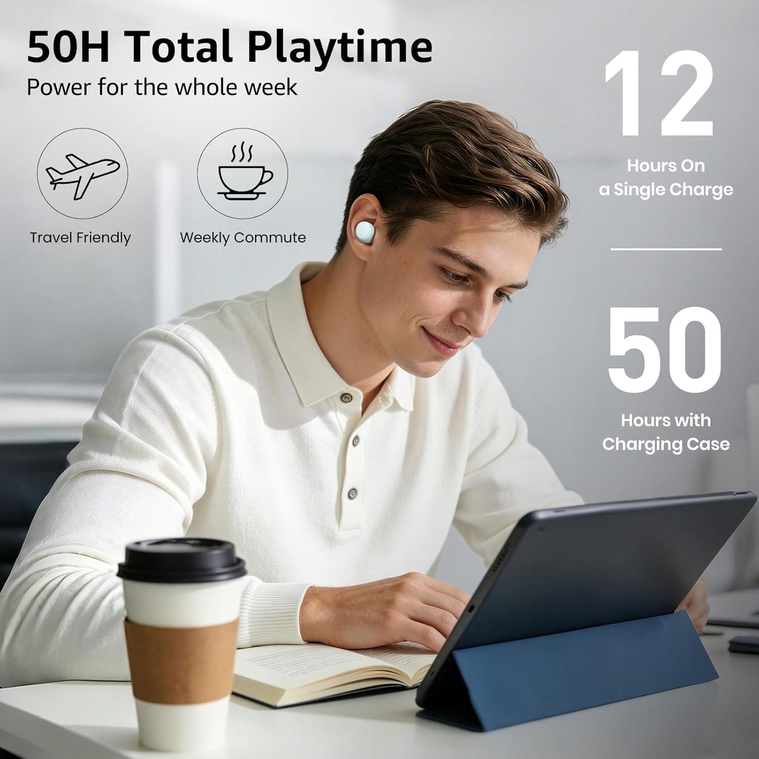 TOZO T6 Wireless Earbuds, Bluetooth 5.3 Ear Buds, Stereo Sound in Ear Headphones, 50 Hours Playtime, Wireless Charging Case, APP Customizable EQs, IPX8 Waterproof Earphones