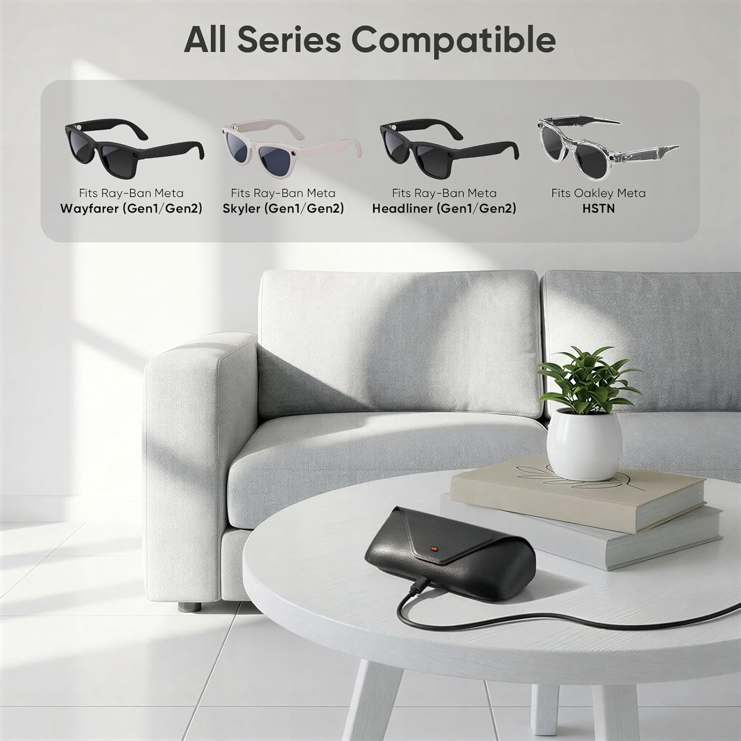 Portable Charging Case for Ray-Ban Meta Headliner/Skyler/Wayfarer & Oakley Meta HSTN, Smart Glasses Replacement Charger Dock with LED Indicator