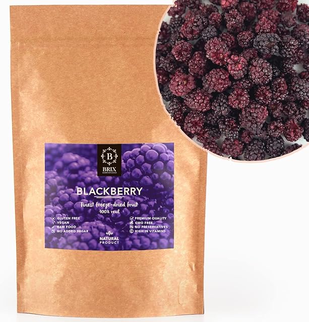 BRIX, GROWN FOR FLAVOUR - Freeze Dried Blackberry (105g) - Crispy & Delicious Healthy Snack, 100% Natural, Vitamins Retained