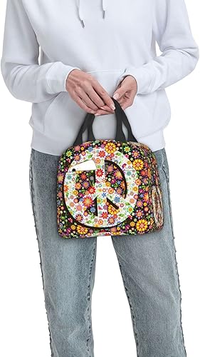 Miniatura 7 de VOOHDDY Bolsa de almuerzo aislada con diseño de flores hippie para mujeres y hombres, reutilizable, impermeable, portátil, hielera, térmica, para