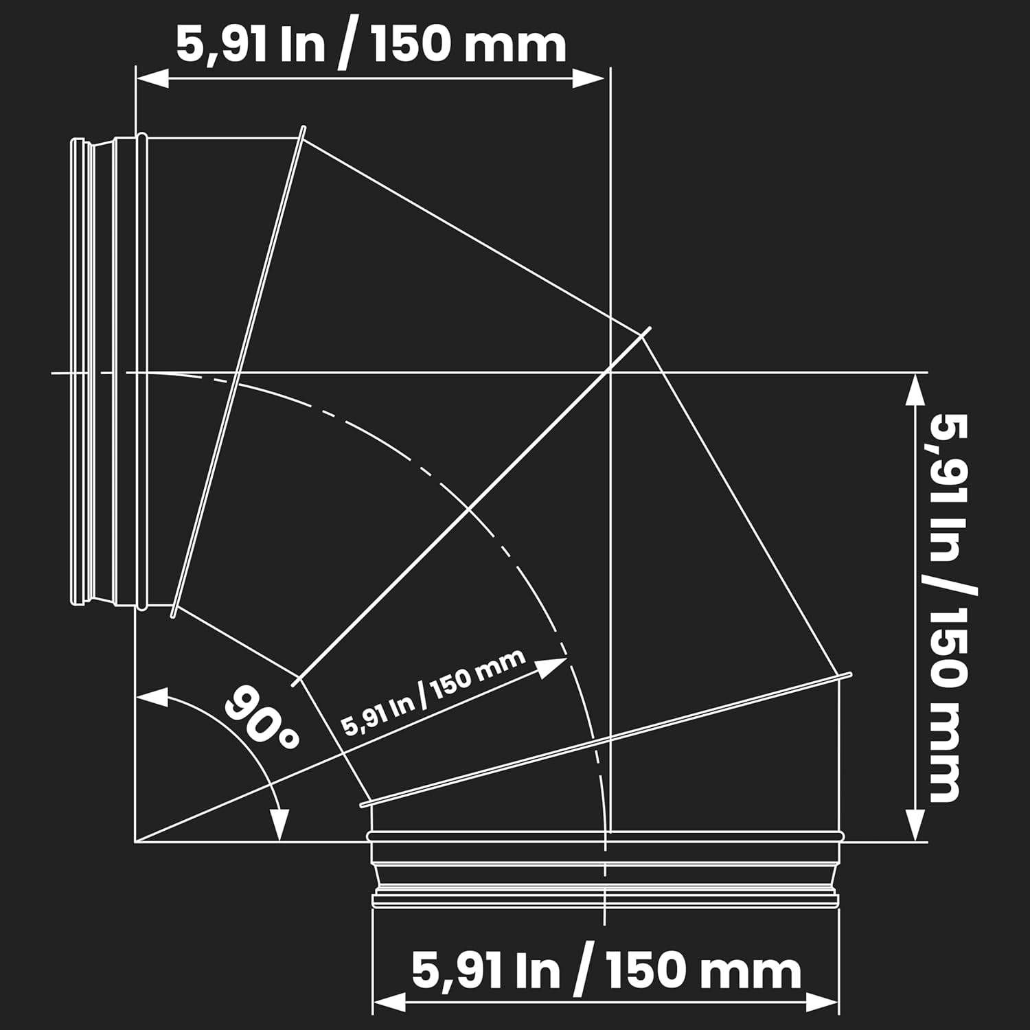 Repa Market 6" Inch 90° Degree Duct Male Fit Connector - Round Metal Inlet-Outlet Elbow Bend - Galvanized Steel Dryer Vent Pipe Adapter for HVAC Home or Industrial Ventilation