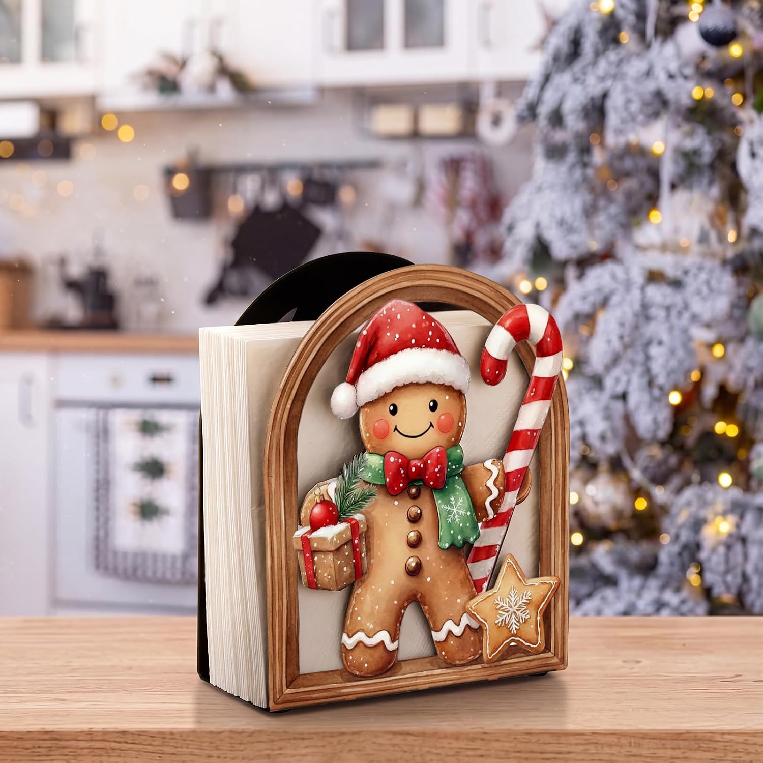 Cinnvoice Christmas Paper Towel Holder Gingerbread Man Napkin Holder