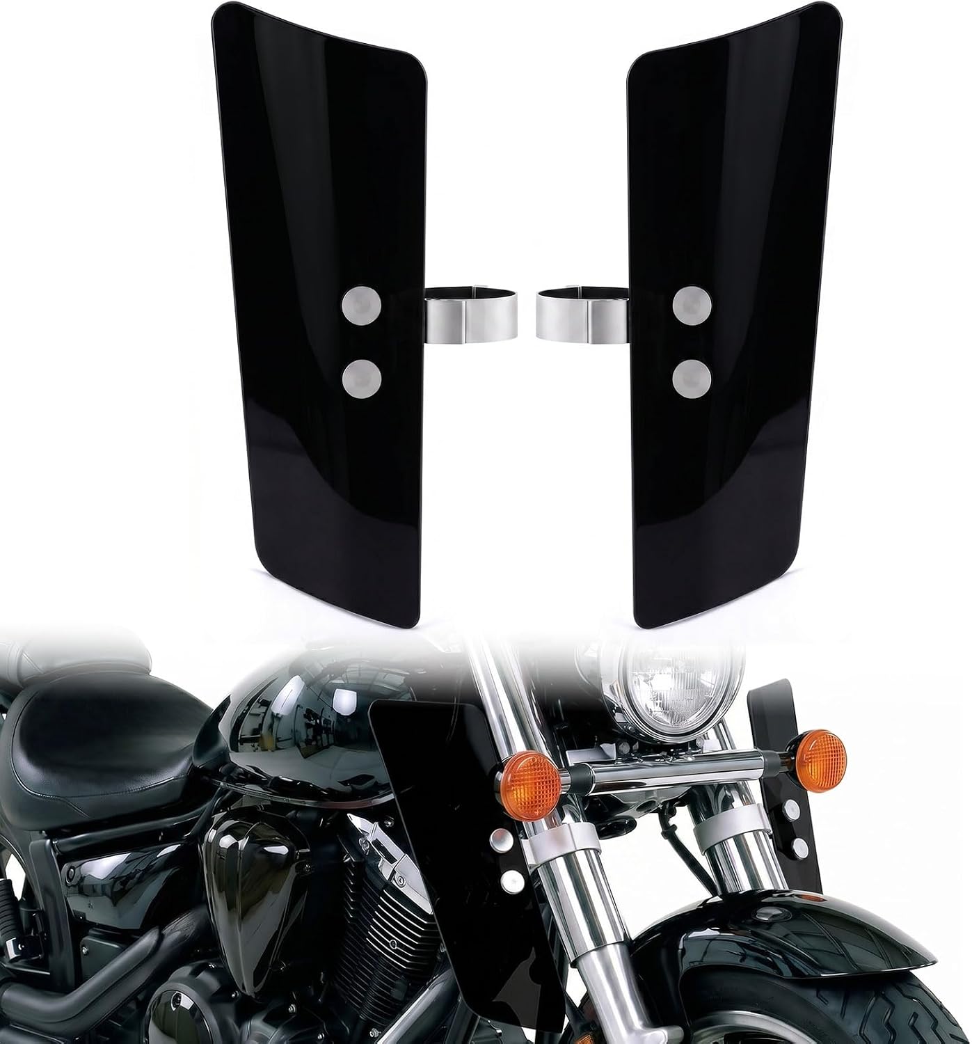 Fork Wind Deflectors for Cruisers, Reduces Wind Buffeting - Compatible with Honda Shadow/VT1100/VT750/ VTX1300, Kawasaki Vulcan/VN1500, Yamaha V-Star/XV950/XVS1100/ XVS1300 (Black)
