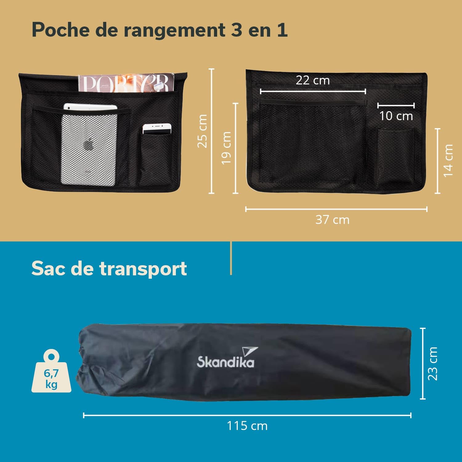 Skandika Lit de Camping Viia | Lit Pliant Confortable, Grande Surface de Couchage Robuste, Pliable, Poche latérale | Lit de Camping pour Camper, Festival, Maison
