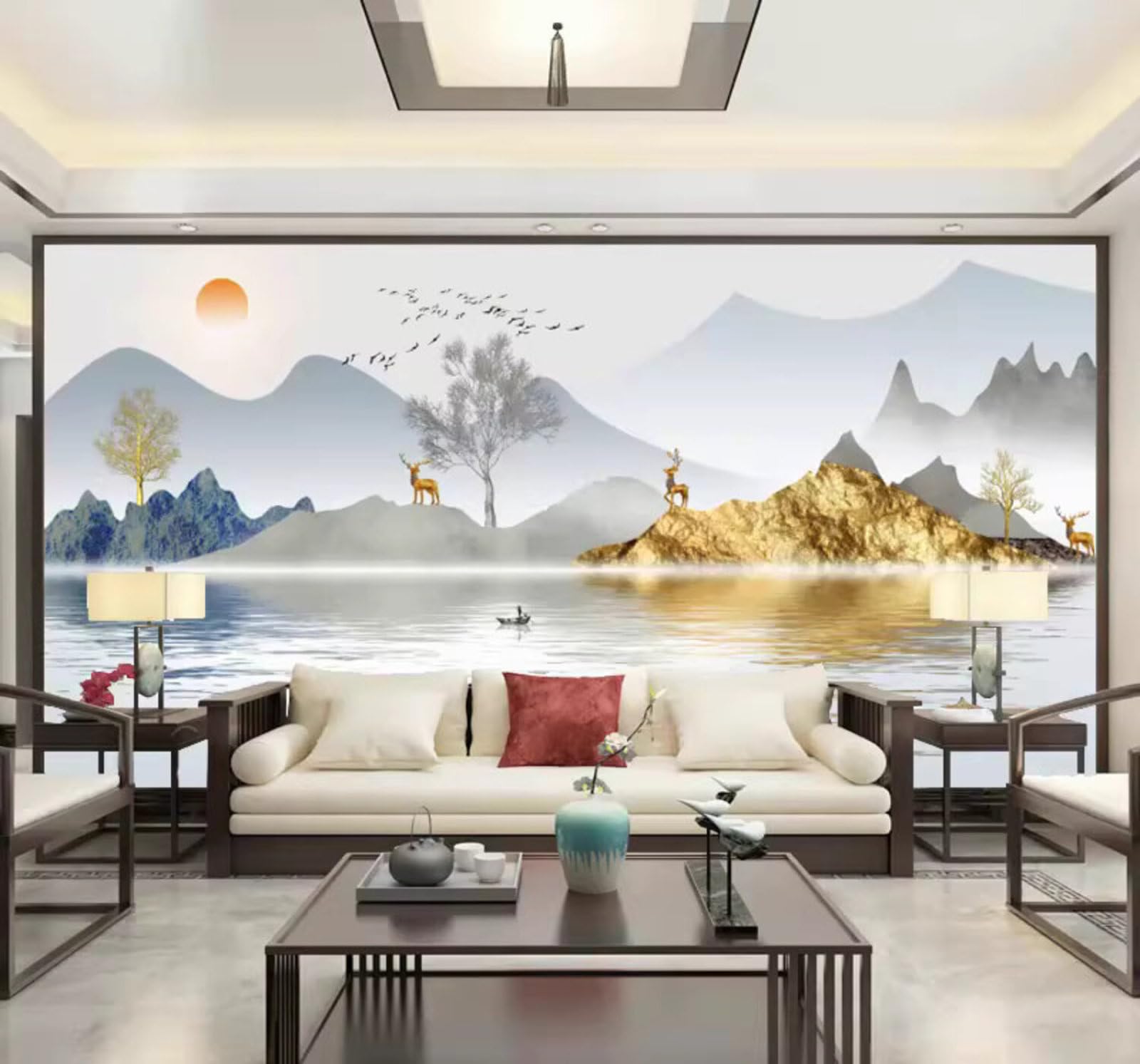 Minimalist Luxury Landscape Reindeer Scenery 3D Wallpaper Easy Install Feature Office Living Room Sofa Bedroom TV Background Wall Decoration-250cm×170cm