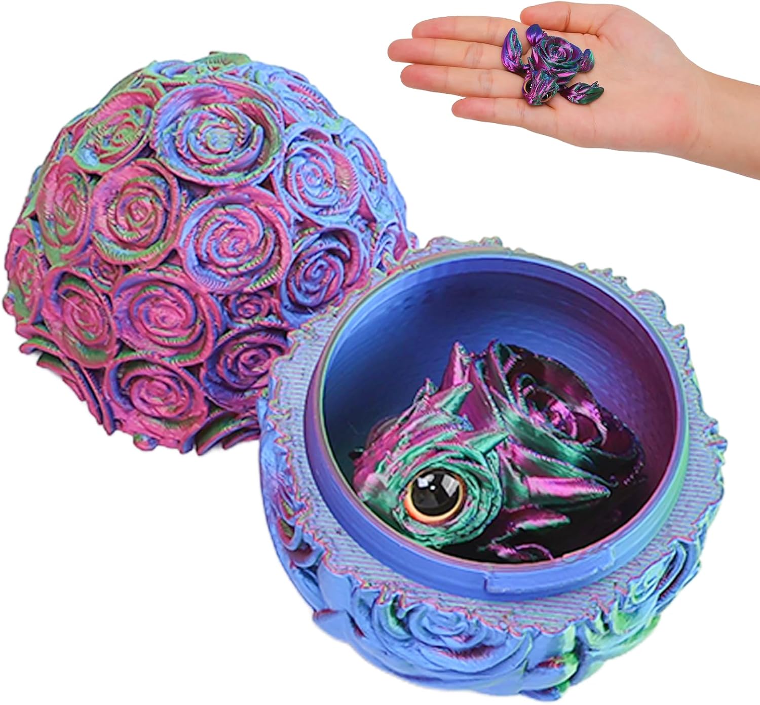 3D Printed Mini Turtle,Mystery 3D Printed Rose Egg with Articulated Turtle Inside, Adults Kids Fidget Toys Birthday Christmas, Multi Color for Home Office Decor (Laser Gradient)