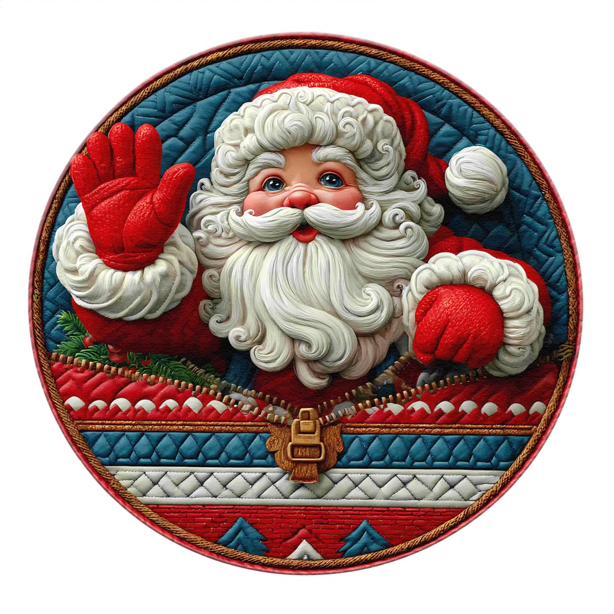 Okrągły dywan bożonarodzeniowy, 200 cm, miękki, nadaje się do prania, Jolly Santa Claus, do sypialni, kolorowy, festiwalowy, do jadalni, na Boże Narodzenie, do salonu, biura, pokoju dziecięcego