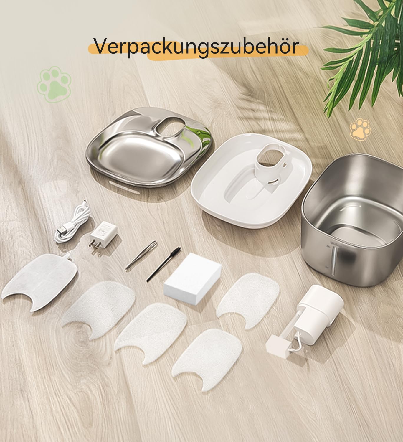 Katzenbrunnen Edelstahl Kabellos 4.1L mit Sensor 3 Modi & 4000mAh | 3 Modi (Sensor/Zeit/Dauer), leise, Filter, für Katzen & kleine Hunde mit 1 Ersatzfilte