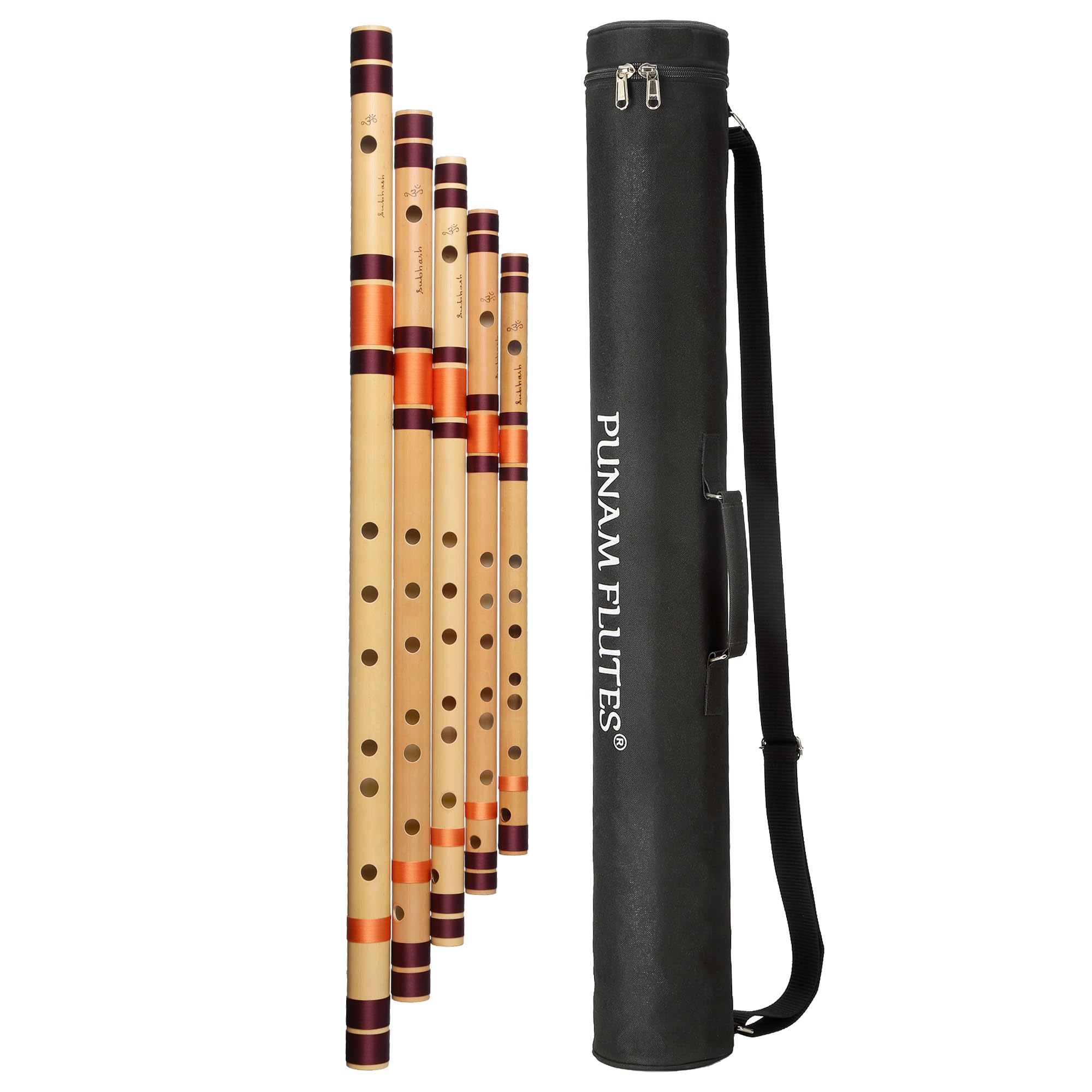 Punam Flutes Combo E, G, A base and C, D medium 5 Bansuri Set Right hand-image-7