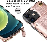 Vista 28 de Bocasal Funda tipo cartera cruzada para iPhone 12/12 Pro, funda de piel con bloqueo RFID y soporte para tarjetas, funda protectora con cremallera