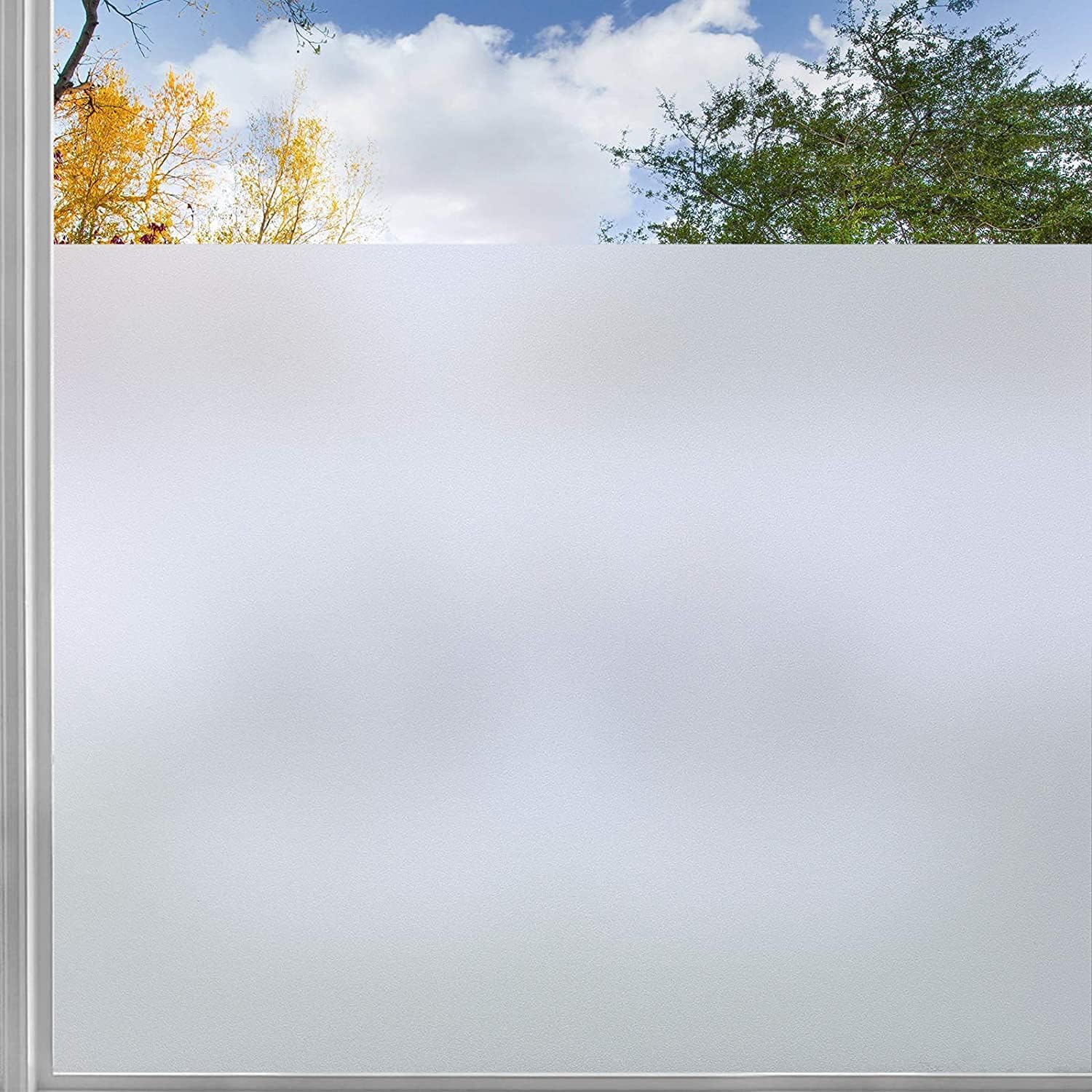 rabbitgoo Fensterfolie Selbsthaftend Blickdicht Milchglasfolie Sichtschutzfolie Fenster Anti-UV Folie Für Büro Badzimmer 90 x 199 cm Schutzfolie mit Gitter
