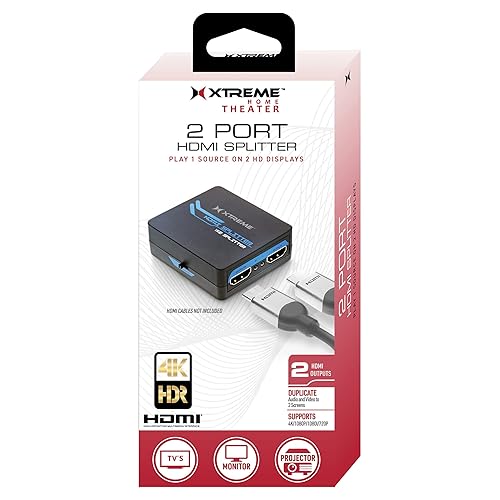 Xtreme - Divisor HDMI de 2 puertos para televisores de alta definición, monitores de computadora y proyectores, calidad 4K/soporte Blu-Ray 3D,
