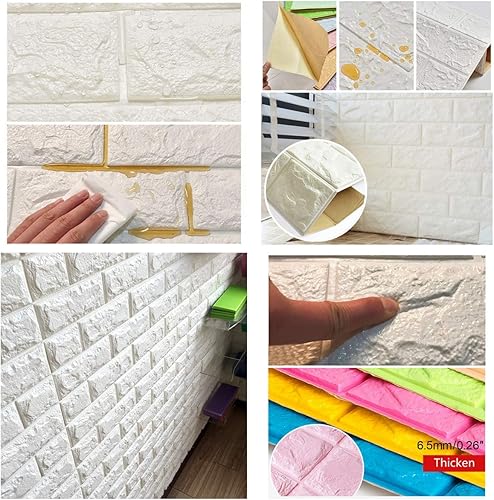 Miniatura 8 de Paquete de 2 paneles de pared autoadhesivos de espuma de ladrillo 3D de 27.6 x 30 pulgadas, papel tapiz adhesivo de pared para el hogar, dormitorio,