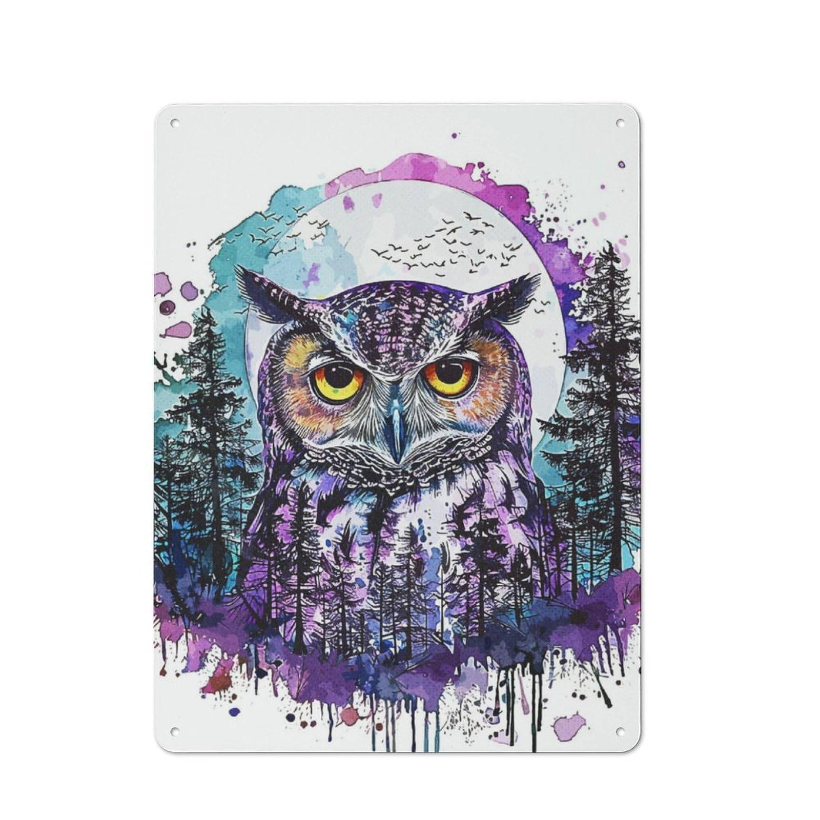 Junmoney Owl Wild Life Tin Wall Plaque 40X30cm With For Bar Or Restaurant, Suited To Bar Decor Enthusiasts