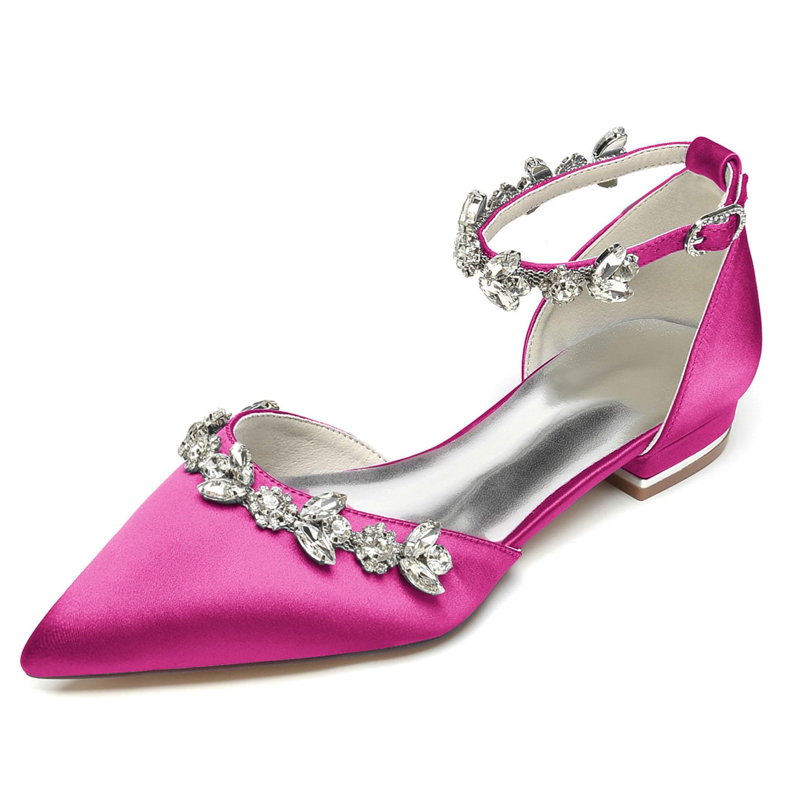 TFDRSEXVD Scarpe da Sposa comode da Donna con Punta a Punta in Raso, con Strass, per la Sposa, da Sera, da Ballo, da Festa