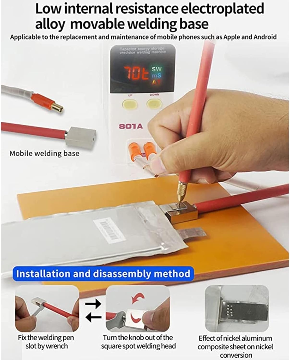 Solid Battery Spot Welder,Pulse Welder with Storage capacitors,11.6 kW and 70 A Pen to Create 18650, 14500 Lithium Batteries