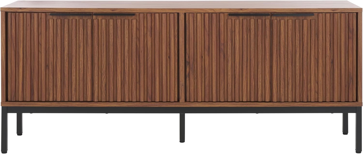 SAFAVIEH Lylia TV Stand for up to 65" Flatscreen – Walnut Brown & Black, 4 Doors with Interior Storage, Entertainment Media Console Cabinet (MED9623A)
