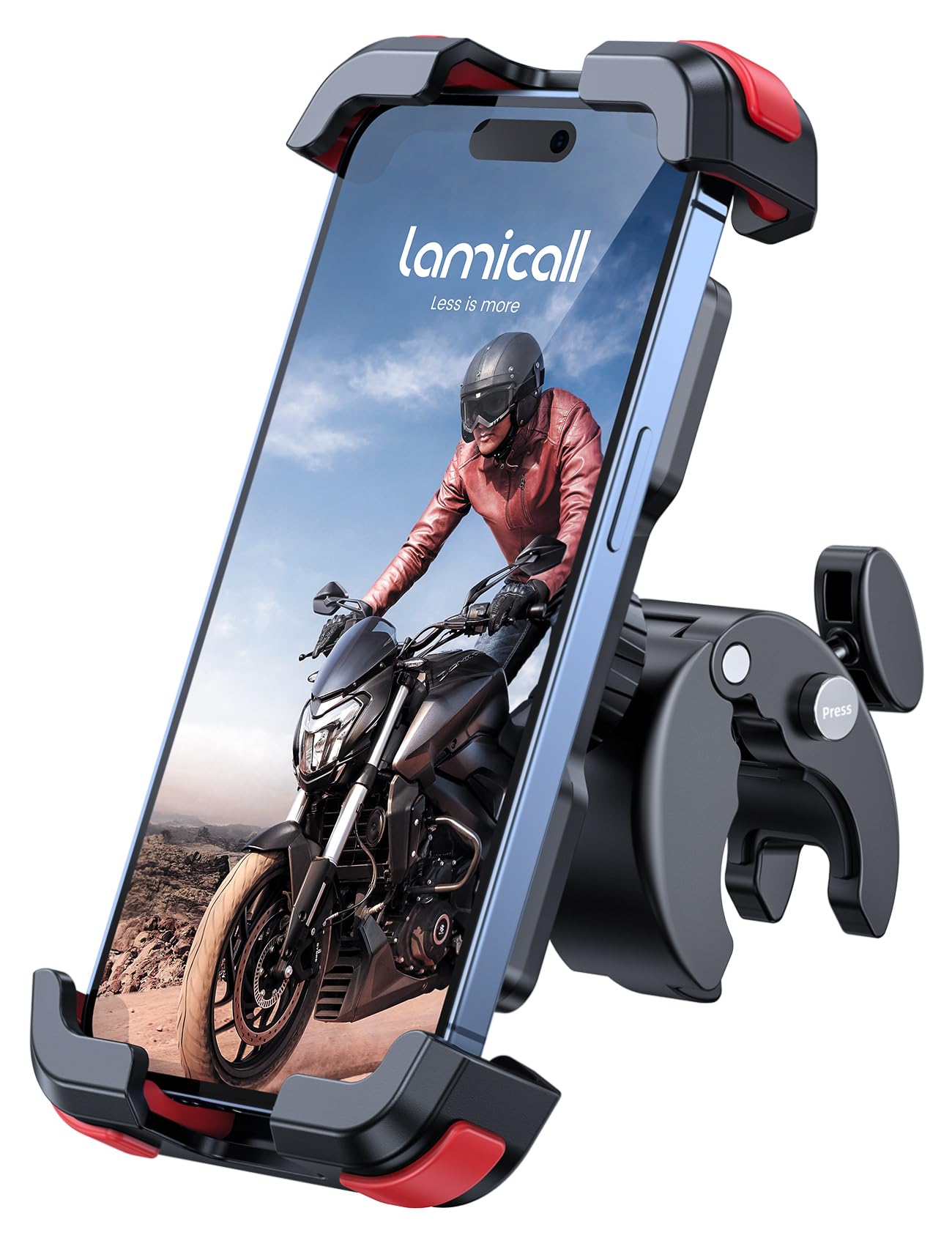 Lamicall 片手操作 自転車用 スマホ ホルダー スタンド : 簡単取付 ロードバイク ワンタッチ スマートフォン ホルダー 携帯ホルダー オートバイ バイク用 スマホ固定 360度回転 防振 iPhone2024 iPhone16 16Plus 16pro iphone 15/14/13 pro plus pro max android 4.7－6.8インチに対応 レッド