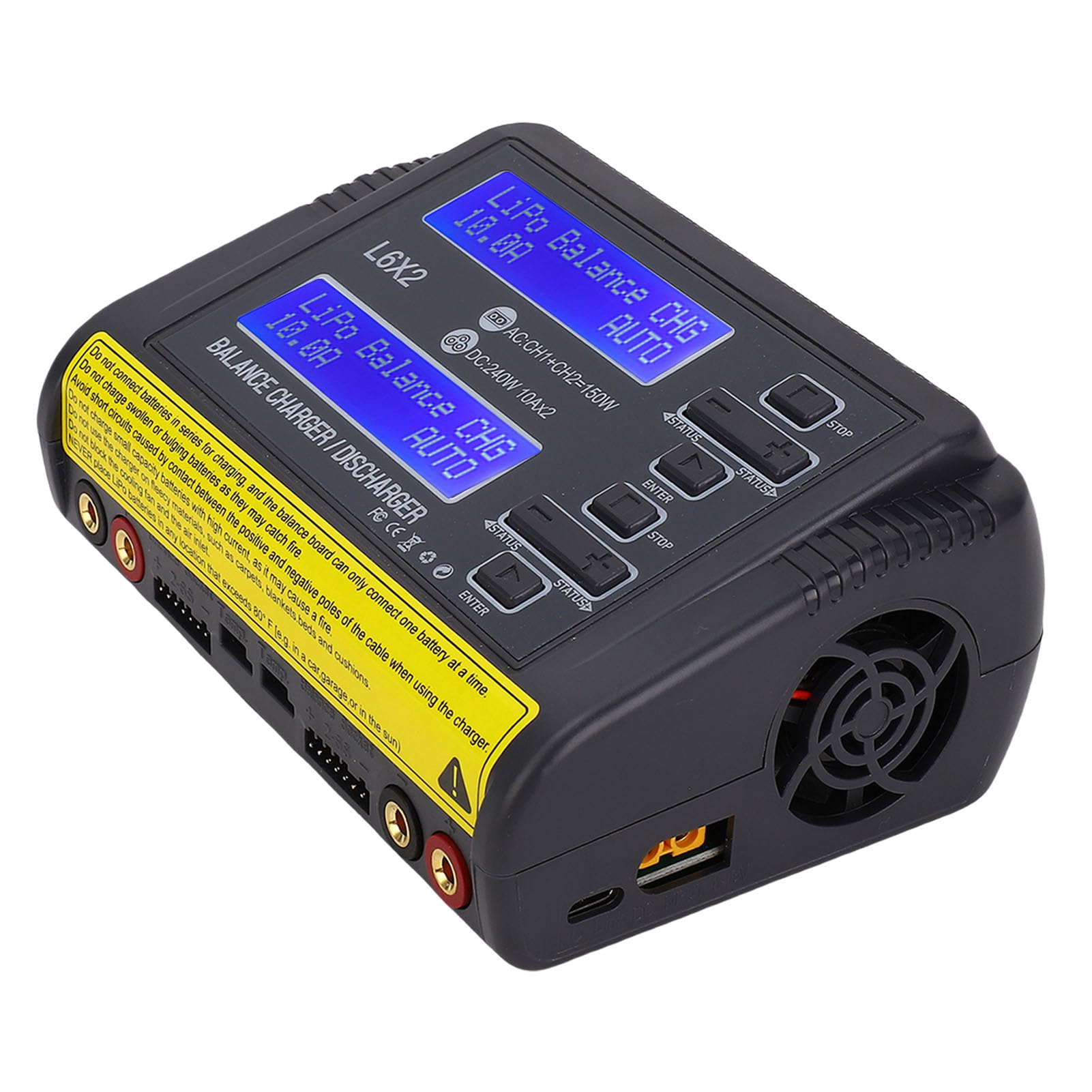 Drfeify Ładowarka Akumulatorów Lipo Dwukanałowa 150W do Modeli RC | 2 Niezależne Obwody, Kompatybilny z LiPo/LiFe/NiMH, Wejście AC/DC, Ognioodporna Obudowa, Chłodzenie wentylatorem.