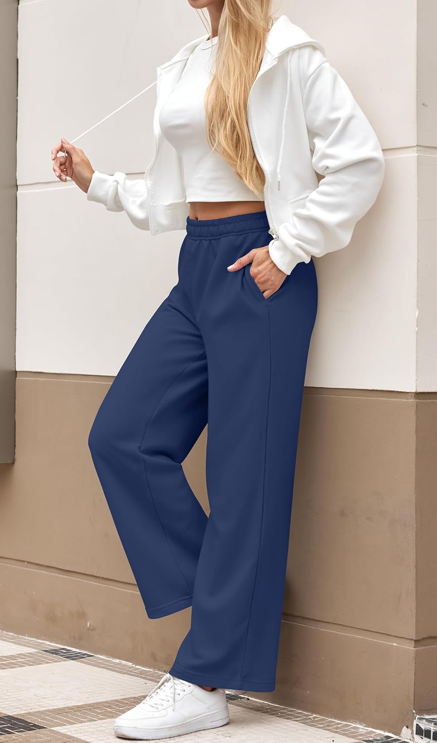 Womens Sweatpants Wide Leg Drawstring Workout Casual Baggy Pants High Waist with Pockets - Image 3