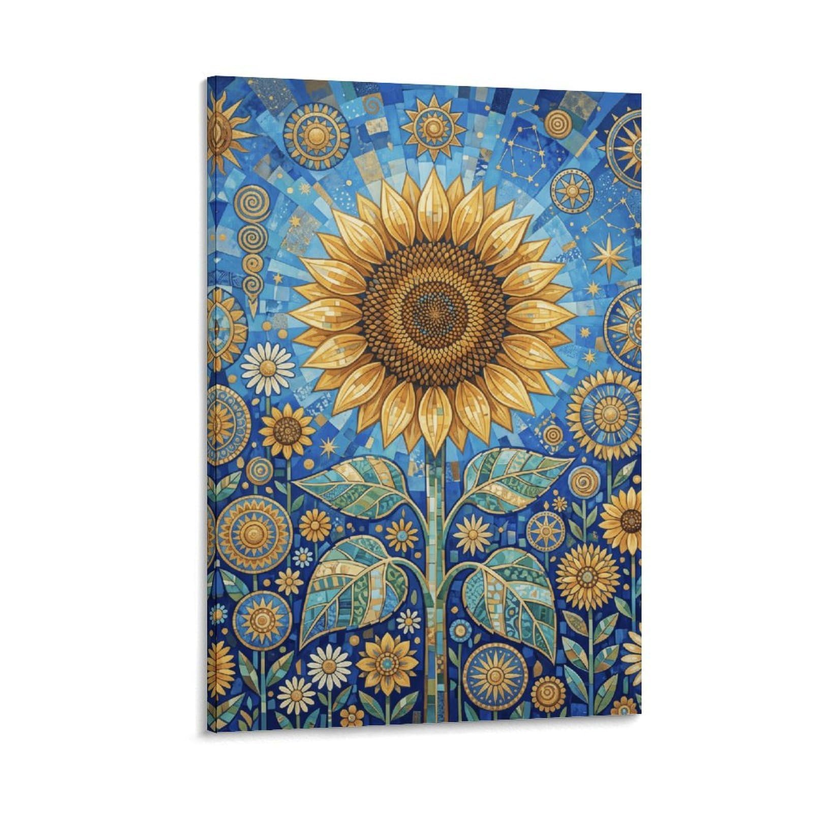 H3B8U2Y5 Celestial Mosaic Sunflower Canvas Wall Art, Decorative Petal Print