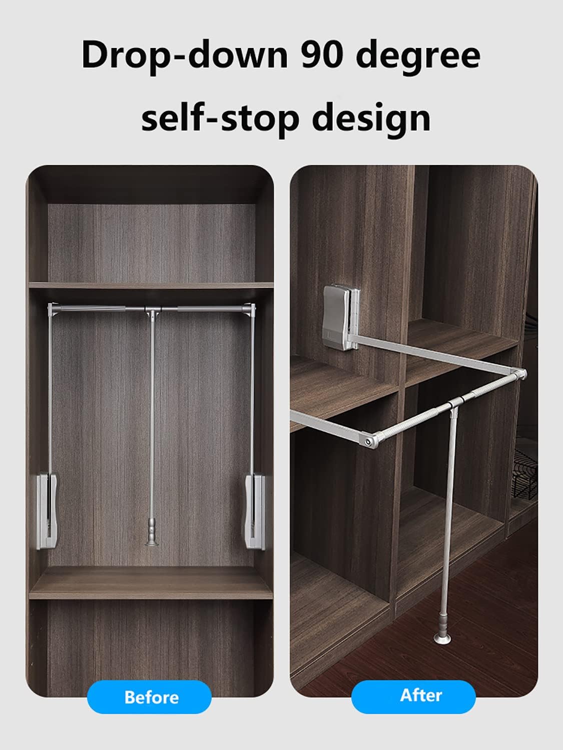 Adjustable Closet Rod Organizer - Aluminum Pull Down Wardrobe Lift Storage System for Bedroom and Cloakroom