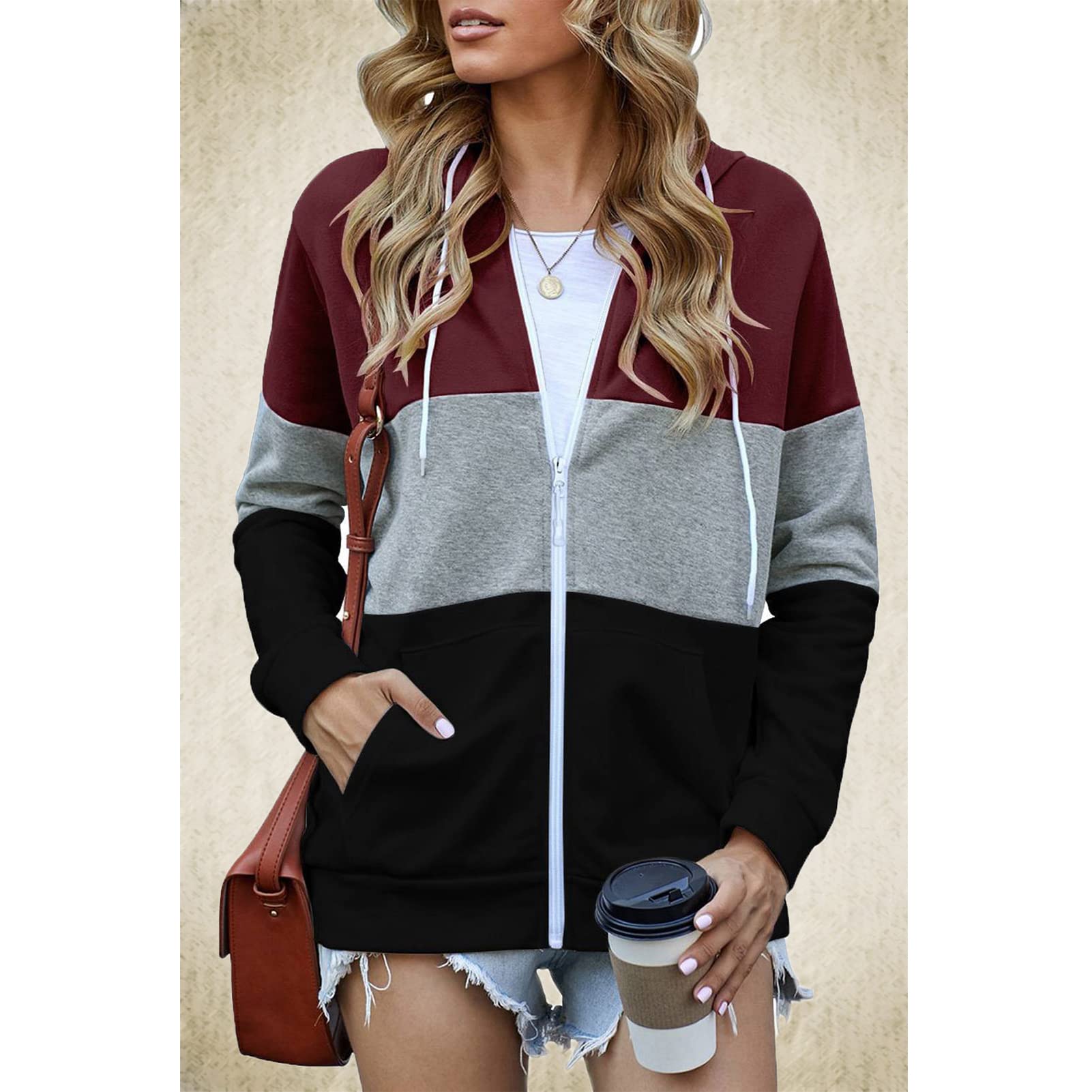 Amazon.com: Jeanoko Women Zipper Hoodie, Women Long Sleeved Hoodie Easy to  Match Contrast Color for Girls for Party(Wine Red, XXL) : Automotive