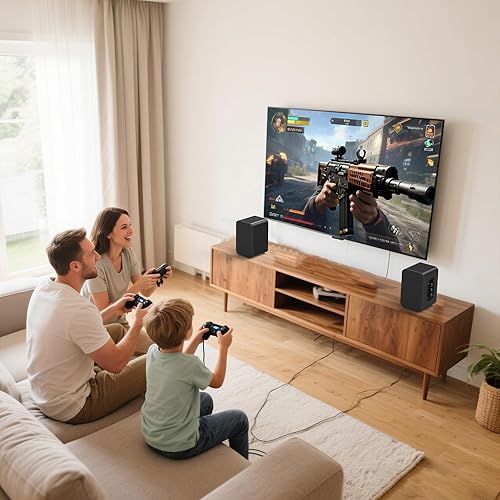 Miniatura 4 de Altavoz para estantería, altavoz activo Bluetooth 5.4 de 60 W, carcasa de madera, subwoofer 3D, sonido envolvente, altavoz Bluetooth, para el hogar,