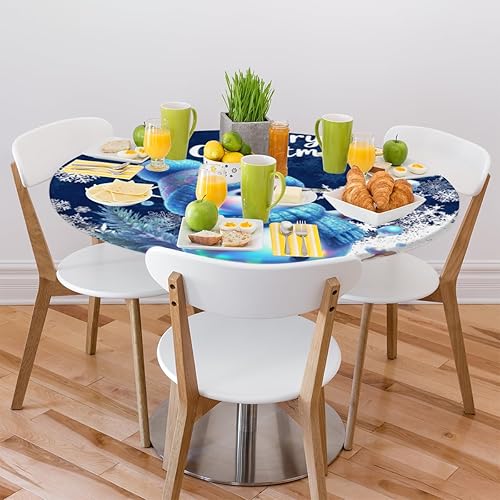 Miniatura 61 de Mantel redondo ajustado con diseño de mandala de flores, mantel circular bohemio y colorido con borde elástico, impermeable, lavable, de poliéster