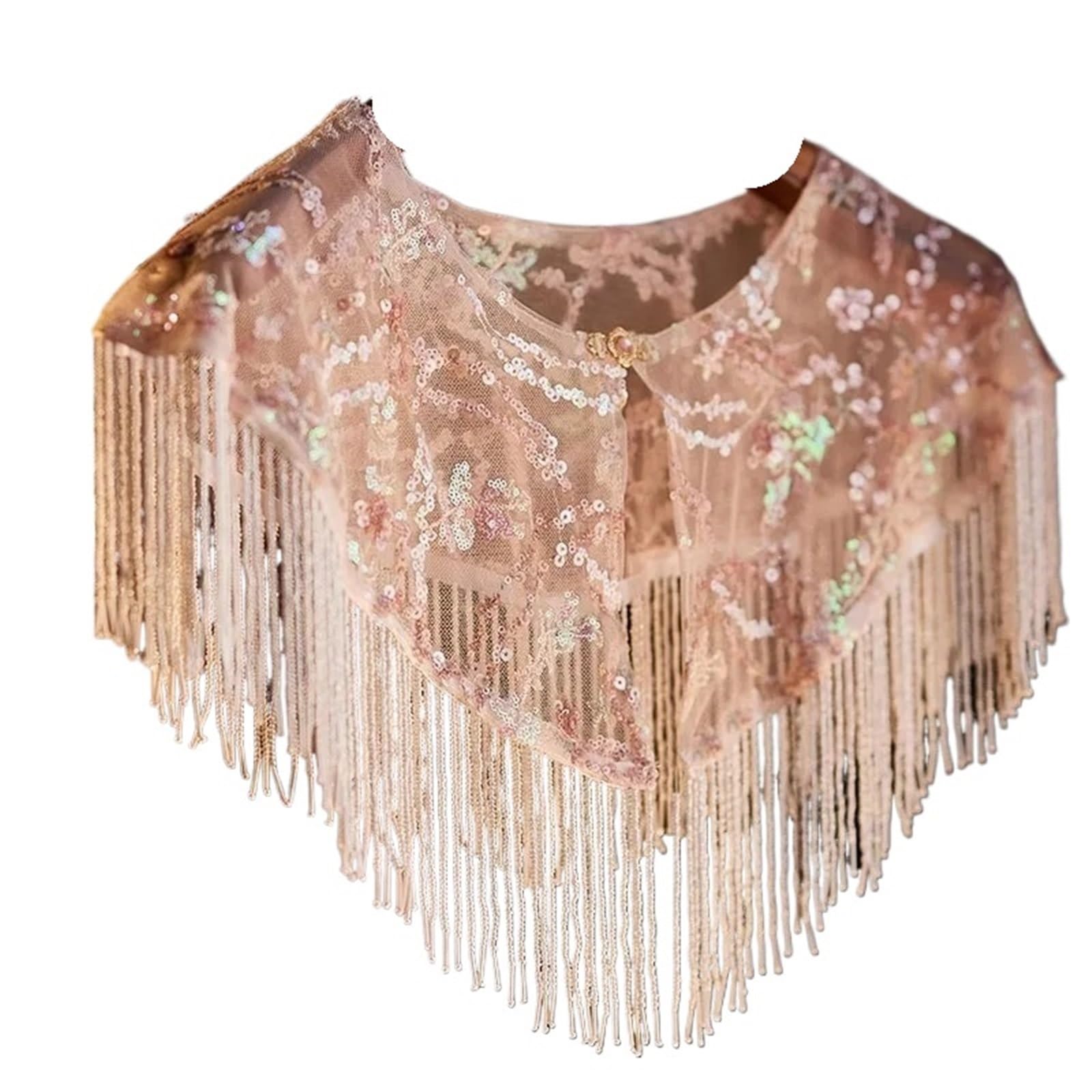 Mujer Primavera Verano Vintage lentejuelas encaje borla Pashmina mujer estilo chino espectáculo fiesta chal capa Collar