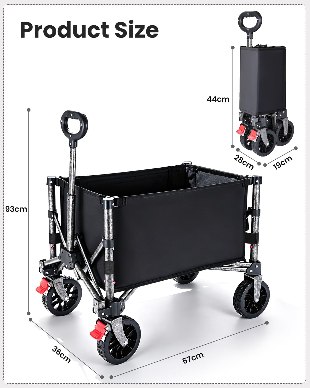 YEAUPE PRO Bollerwagen Faltbar, 70L 80KG Klein Faltbarer Handwagen mit Seitlichem Reißverschluss & Höhenverstellbarem Griff, Gartenwagen für Hunde, Einkaufen, Camping, Transport & Outdoor