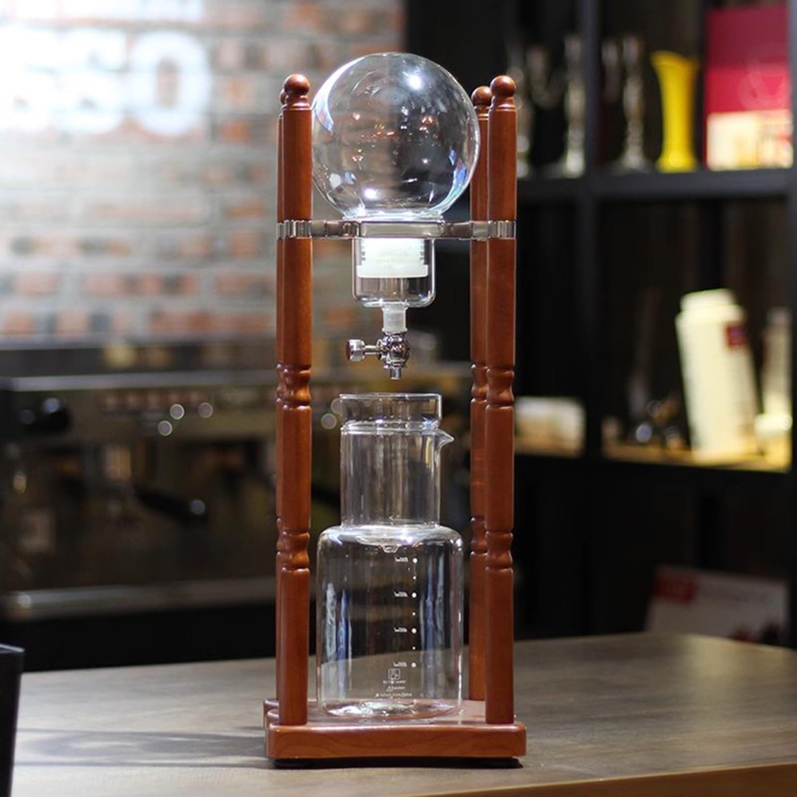 Prezent dla miłośnika kawy, Dzbanek do parzenia kawy Ice Drip Cold Brew Coffee Pot, technologia Slow - przygotowuje 6-8 filiżanek, z drewnianym stojakiem, biura komercyjnego, prezent dla miłośników