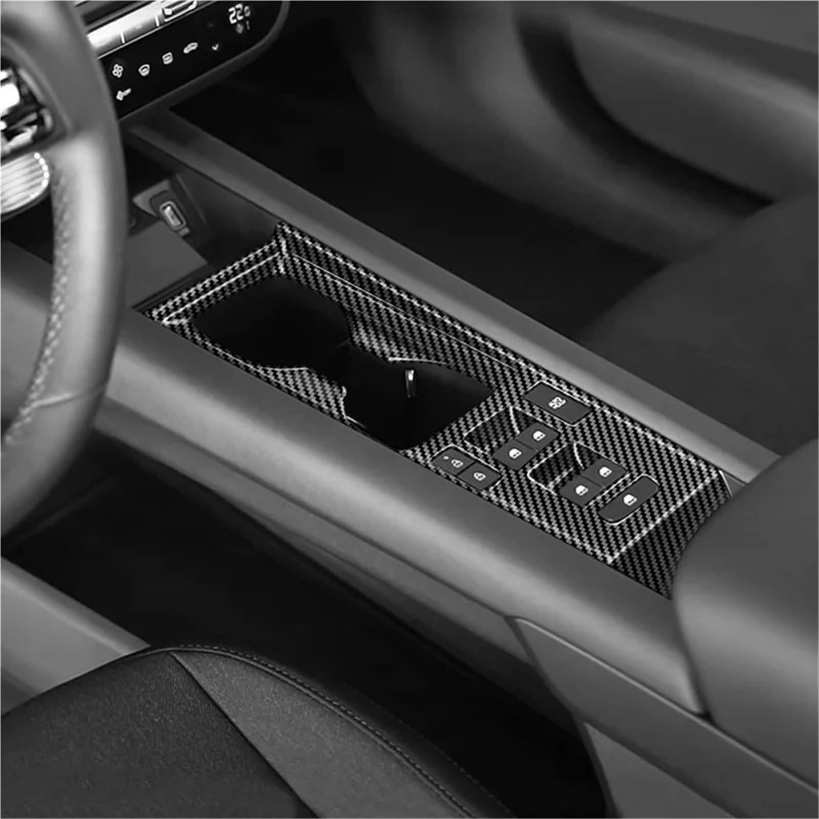 Pour Hyundai IONIQ 6 2022 2023 + LHD voiture en Fiber carbone Console centrale eau support verre décoration couverture garniture autocollant Revêtement carbone console centrale Kit fibre