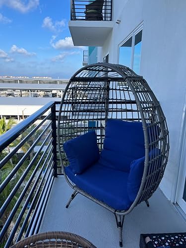 Miniatura 4 de YITAHOME Silla de huevos de mimbre para interiores y exteriores, tumbona grande de gran tamaño con cojín de soporte, silla de cesta de huevos de