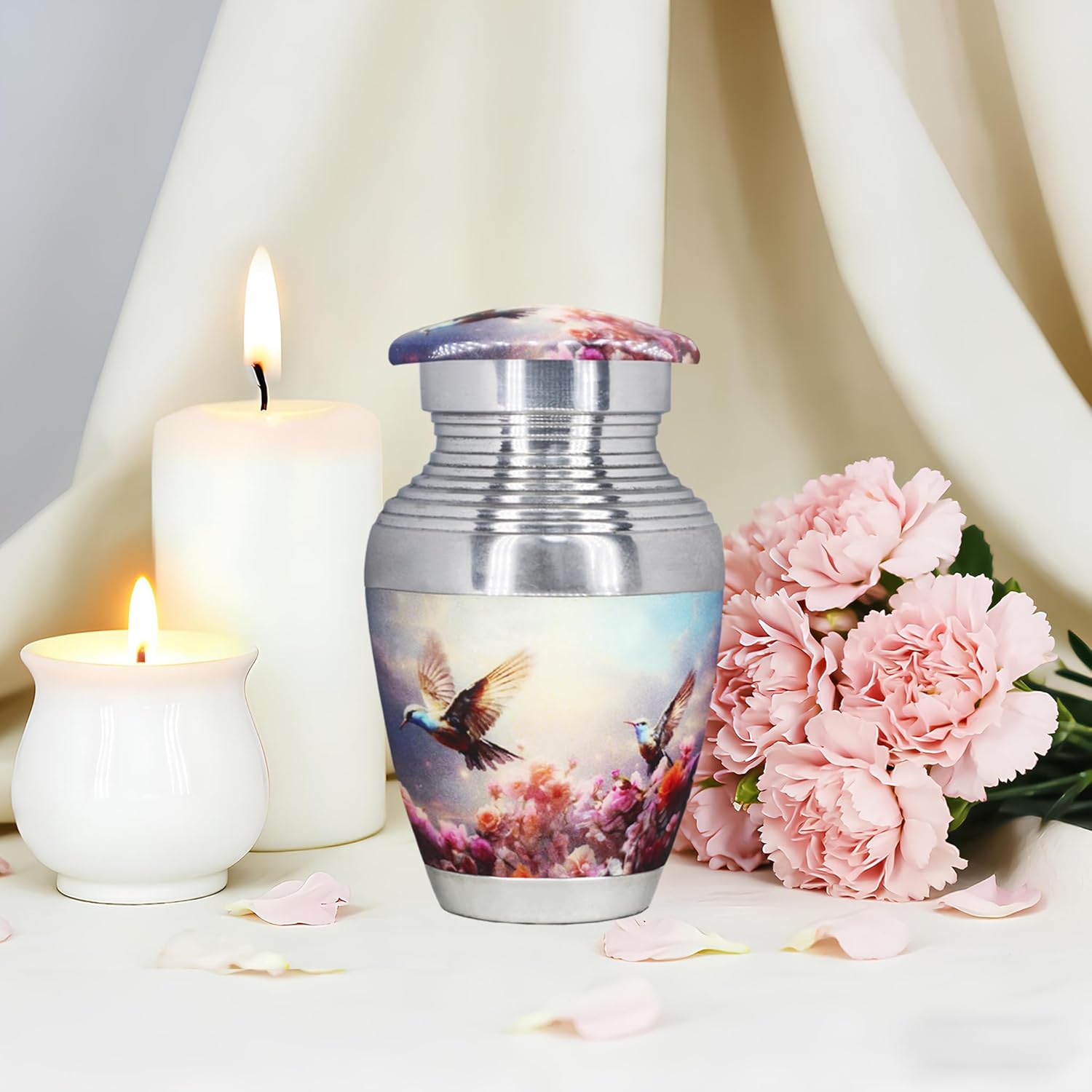Small Urns for Human Ashes Keepsake, Cremation Urn for Ashes for Women & Man, Funeral Decorative Mini Urns, Hummingbird & Pink Flower, Miniature, Tiny Sharing Urn - Little Keepsake - Image 6