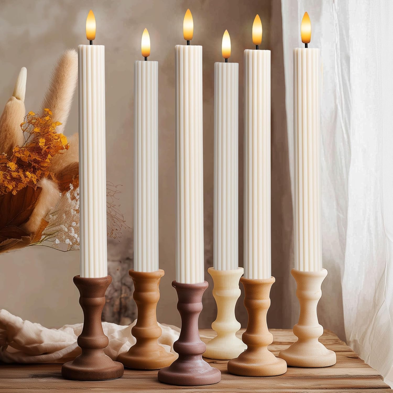 Flameless Taper Candles Flickering with Battery Operated Led Warm Realistic 3D Wick Light Candles Real Wax Moving 9.5 Inch Dripless Candle for Home Décor, Wedding, Diwali & Festival (Pack of 6)-image-20