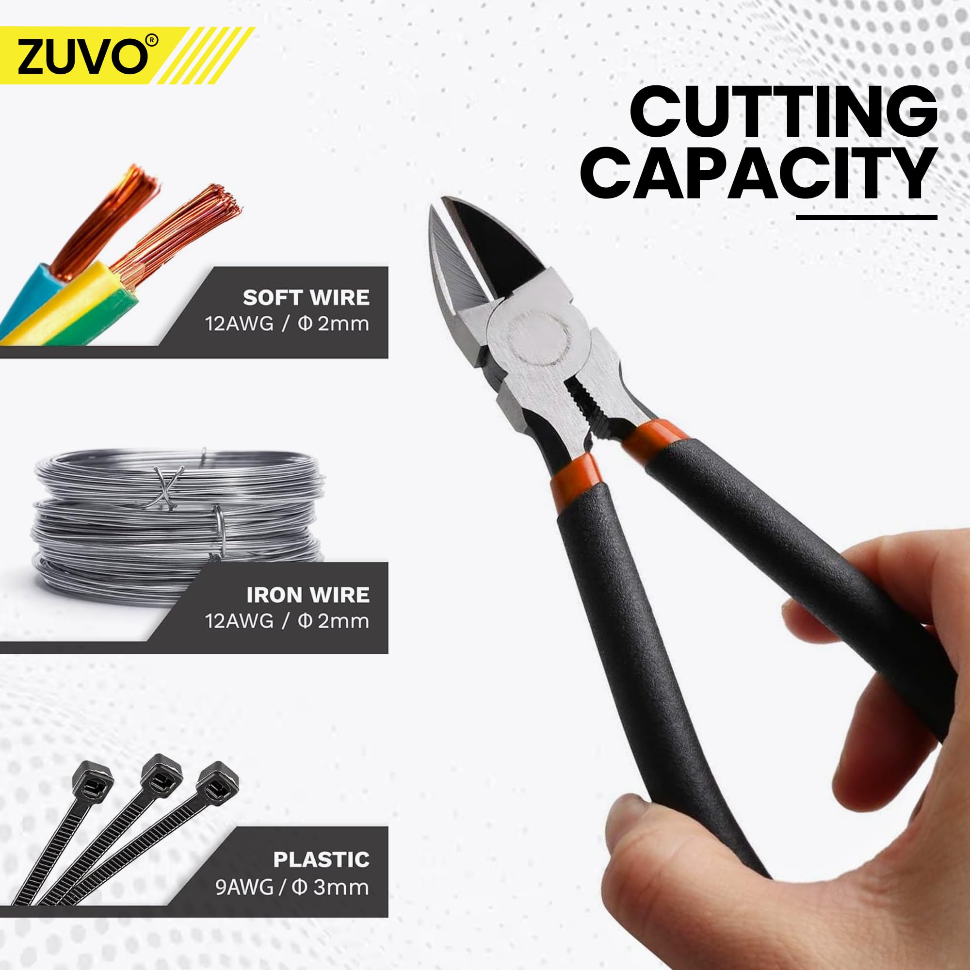 Zuvo Wire Cutters, 6 Inch Side Cutters, Heavy Duty Diagonal Cutting Pliers - Image 3