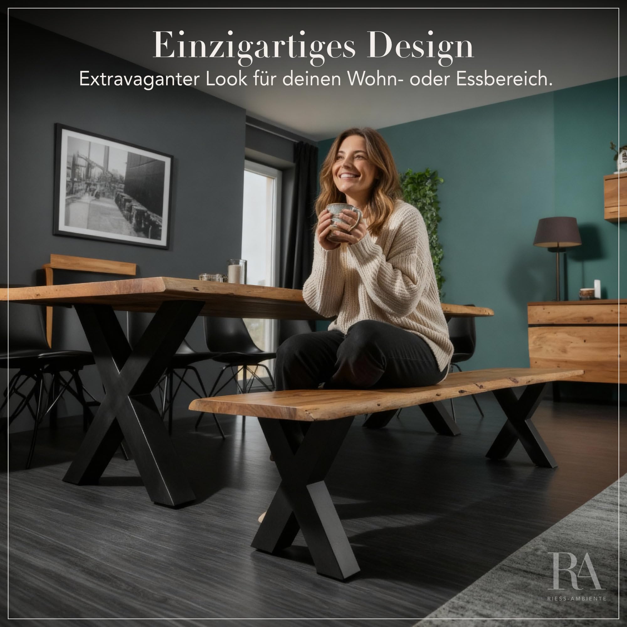 Riess Ambiente Massiver Baumstamm Bank Mammut 200cm Akazie Massivholz Sitzbank Esszimmer