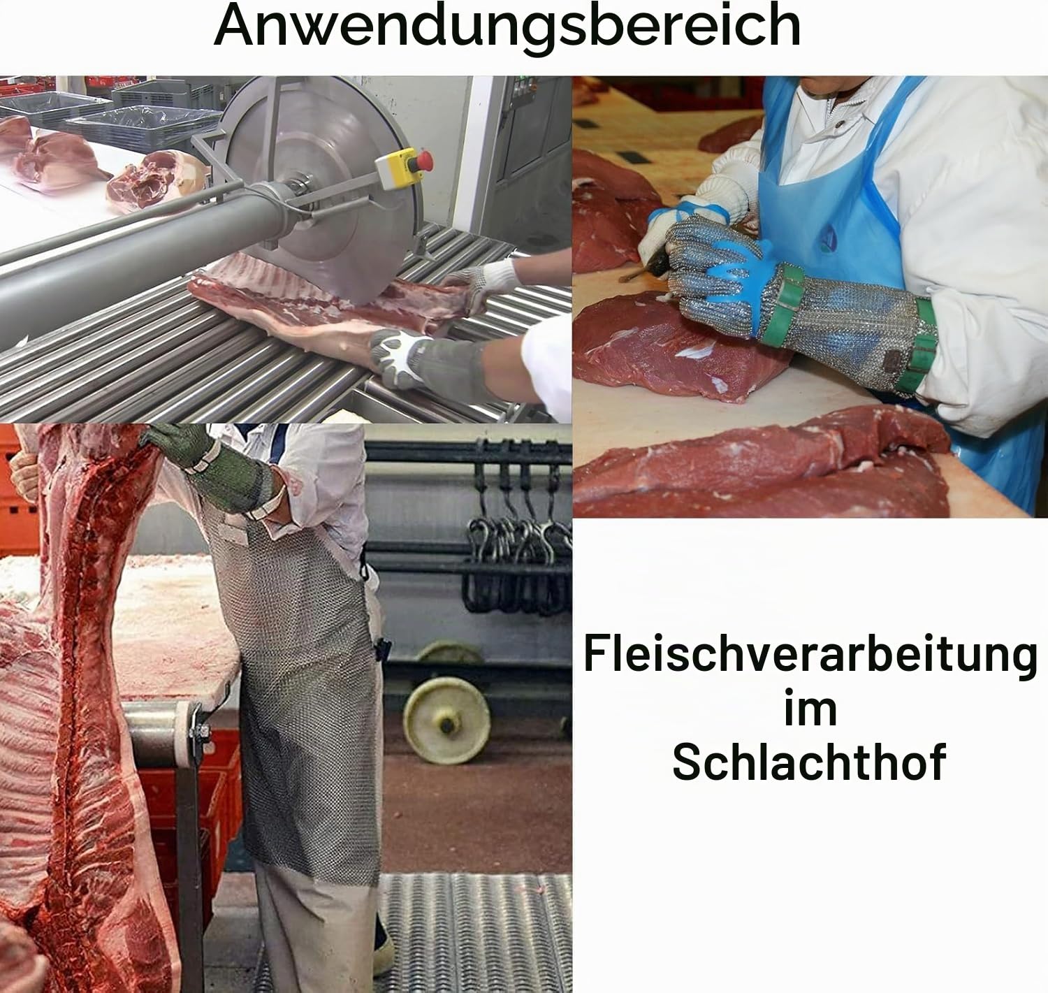 Profi Kettenhemd Handschuh aus Edelstahl, 15cm Lang, Schnittfest mit Kunststoffriemen, für Metzger und Fleischverarbeitung (L)