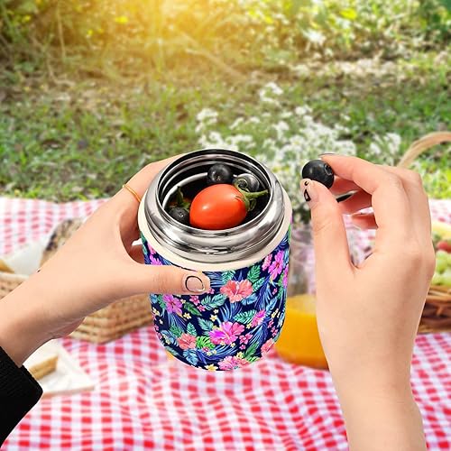 Miniatura 5 de Hibiscus Palms Daisies Food Jar with Spoon Stainless Steel Vacuum Insulated Food Container 17 oz Soup Thermos for Hot Food